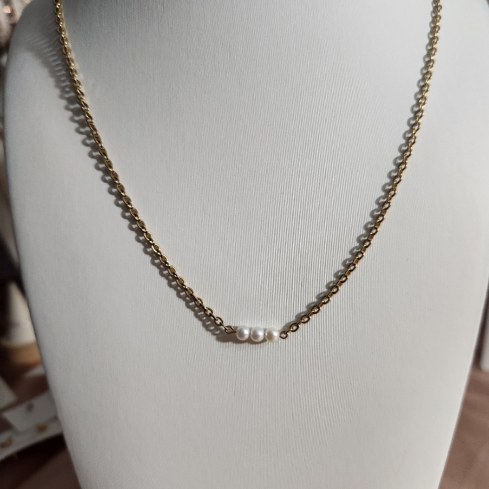 Gold Stainless Steel Freshwater Pearl Necklace